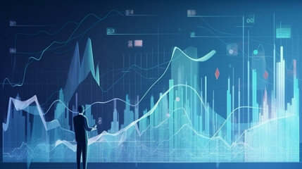 Wall Mural - businessman graph analysing stock market on investment financial planning management strategy, gener
