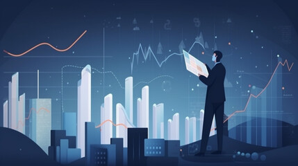 Wall Mural - businessman graph analysing stock market on investment financial planning management strategy, gener