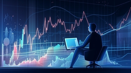 Wall Mural - businessman graph analysing stock market on investment financial planning management strategy, gener