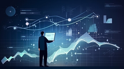 Wall Mural - businessman graph analysing stock market on investment financial planning management strategy, gener