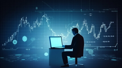 Wall Mural - businessman graph analysing stock market on investment financial planning management strategy, gener