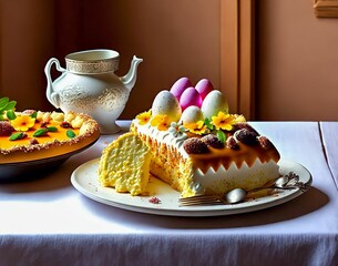 Wall Mural - cake with a cake on it and a teapot on the table. table
