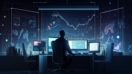 Wall Mural - businessman graph analysing stock market on investment financial planning management strategy, gener