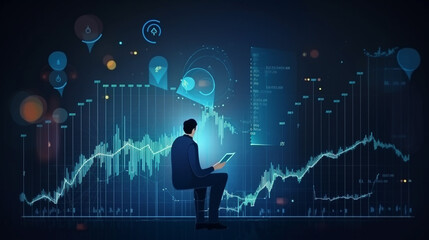 Wall Mural - businessman graph analysing stock market on investment financial planning management strategy, gener