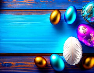 Wall Mural - easter eggs with a blue background. easter. top view