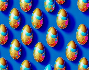 Wall Mural - colorful collection of easter eggs with the word easter. seamless pattern. top view