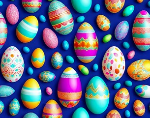 Wall Mural - colorful collection of easter eggs with the word easter. seamless pattern. top view