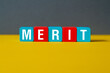 Merit - word concept on cubes, text