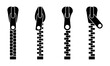 Set of zipper vector icons set. Black silhouette with closed zipper. Closure fastener.