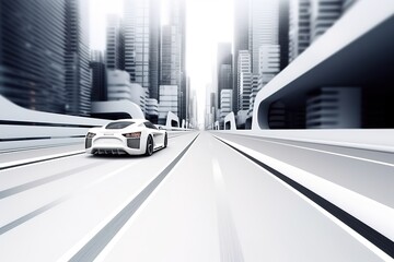 Wall Mural - Concept white car on the road, generative ai