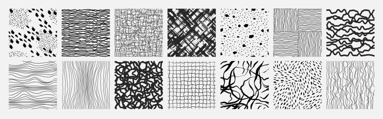 Wall Mural - set of abstract hand drawn seamless pattern set. contemporary minimal modern trendy freehand doodle.