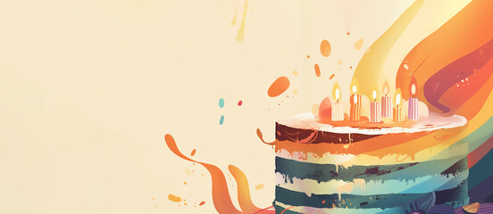 illustrated birthday cake background with room for copy