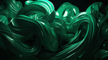 3d render, abstract green background with glossy curvy lines. Generative Ai