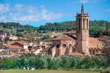 Fototapeta  - Panorama of Medieval village of Caldes de Montbui in Catalonia, Spain. Empty copy space for Editor's text.