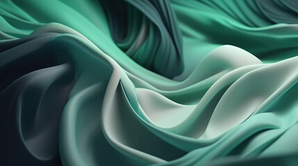 Fashion background with waving fabric layers, white green gradient, Bright color. Generative Ai