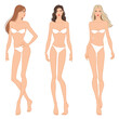 © Shorena Tedliashvili - Fashion models posing, vector illustration. Women's body templates. Nine-head fashion female colored croquis with face and hairstyle, vector set.