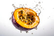 Passion Fruit with water splashes on white background, ai generative