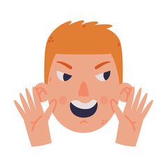 Poster - Man Head and Face with Emotion and Hand Gesture Vector Illustration