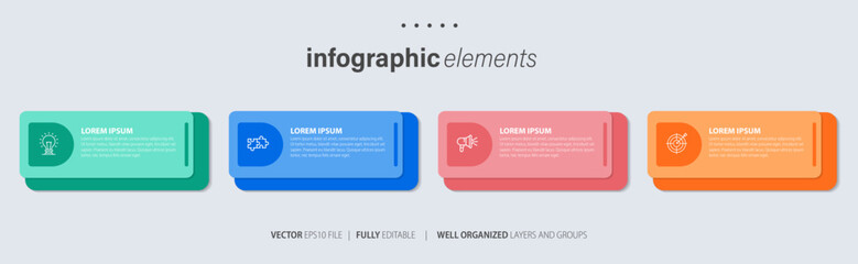 Wall Mural - Four text box infographic elements. Business template for presentation. Vector concept with 4 options or steps.
