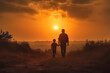 © Pixelgallery21 - Father and son walking down a dirt road, fathers day background generated ai