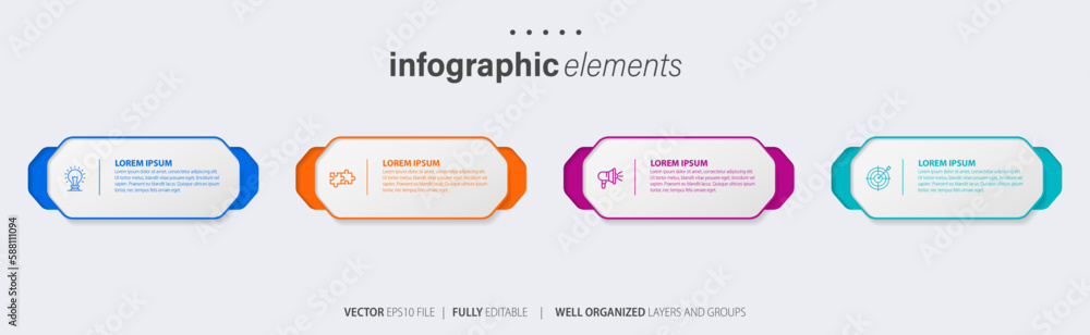 Business infographic element process template design with icons and 4 ...