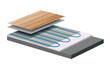 Floor heating system - srcoss section -floor panels,  concrete screed and heating system