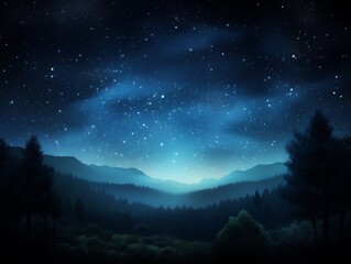 Wall Mural - fantasy night landscape with starry sky and silhouettes of trees