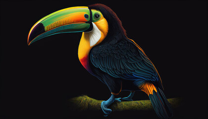 Poster - Toucan bird on black background abstract illustration