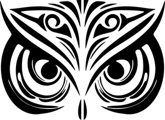 Wall Mural - ﻿Monochrome owl face tattoo with Polynesian designs.