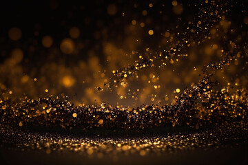 bronze and gold colored glowing glow bokeh out of focus blurred particles and lights and waves.  Abstract glamour high tech technology background. Generative AI