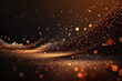 gold and brown colored glowing glow bokeh out of focus blurred particles and lights and waves.  Abstract glamour high tech technology background. Generative AI