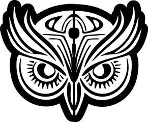 Wall Mural - ﻿An owl, face tattooed with black and white Polynesian patterns.