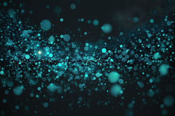 teal and black colored glowing glow bokeh out of focus blurred particles and lights and waves.  Abstract glamour high tech technology background. Generative AI