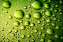 Macro Water Drops Droplets Beading On A Lime Green Colored Painted Metal Car With Waxed Finish, Background, Generative Ai