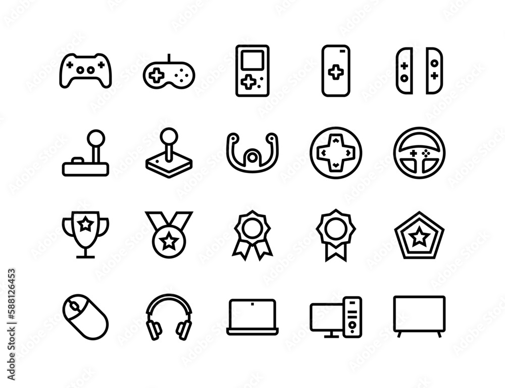 Gaming and video games icon set with adjustable line weight Stock ...