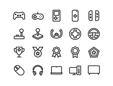 Gaming And Video Games Icon Set With Adjustable Line Weight
