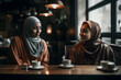 Muslims are having fun at a coffee shop, generative ai