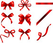 © ONYXprj - Present red bow. Gift box package redding ribbon bows, holiday decoration wraps, realistic gifting design graphics isolated