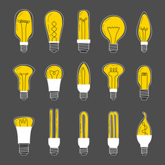 Wall Mural - simple bulbs. electricity items bulbs illustrations energy technology recent vector stylised set