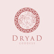 © Carrie - Dryad goddess logo design. Greek goddess vector logotype. Beauty and art industry logo template. Forest nymph, patroness of trees.