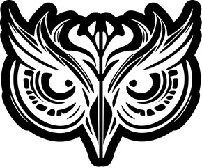 Wall Mural - ﻿Black and white owl face tattoo with Polynesian design.