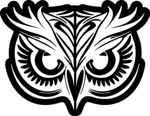 Wall Mural - ﻿An owl face tattoo in black and white with Polynesian designs.