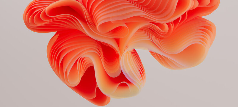 Wall Mural - Orange gradient color organic abstract shape, 3d illustration, layered waves of paper modern background