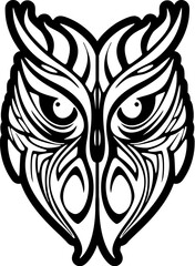 Wall Mural - ﻿Design of an owl tattoo in black and white with Polynesian style patterns.