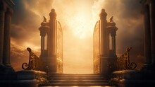 Golden Gates Of Heaven With Glowing Light