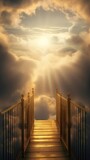 Fototapeta Na sufit - Golden Gates of Heaven with Glowing Light