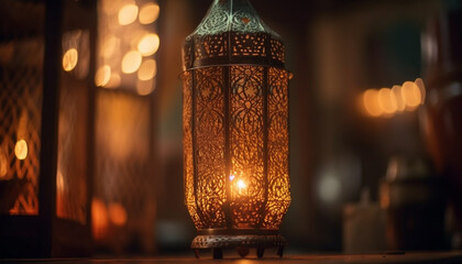 Canvas Print - Glowing lantern decorations illuminate Ramadan celebration nights generated by AI