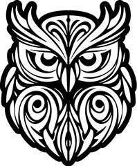 Wall Mural - ﻿Tattoo design featuring an owl in black & white with Polynesian patterns.