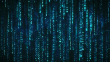 Binary code looped background, featuring a seamless animation of binary numbers flowing across the screen. Perfect for projects related to technology,