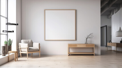 Wall Mural - mockup poster frame in minimalist modern interior;